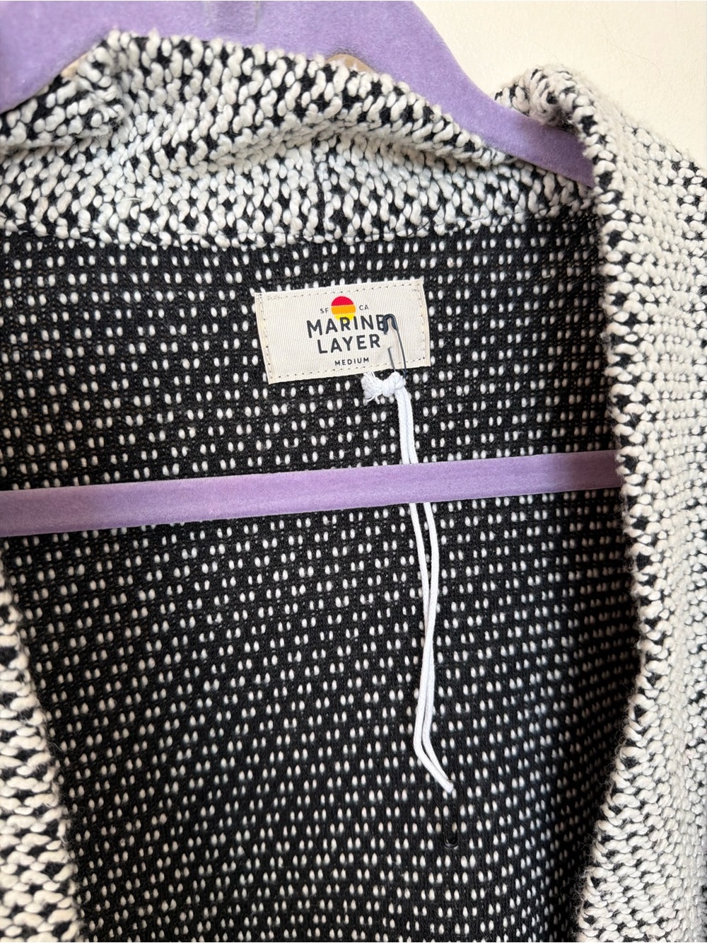 MARINE LAYER Birdseye Cardigan in Black & White - Picture 2 of 4